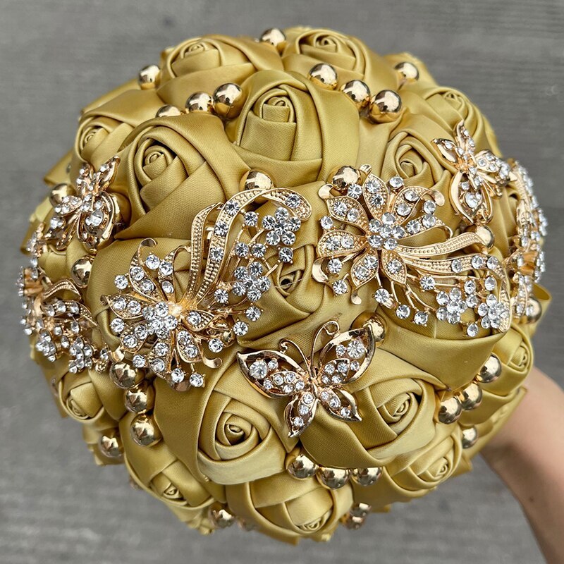 New Bridal Bouquet Exquisite Rhinestone Silk Rose and Pearl Handmade