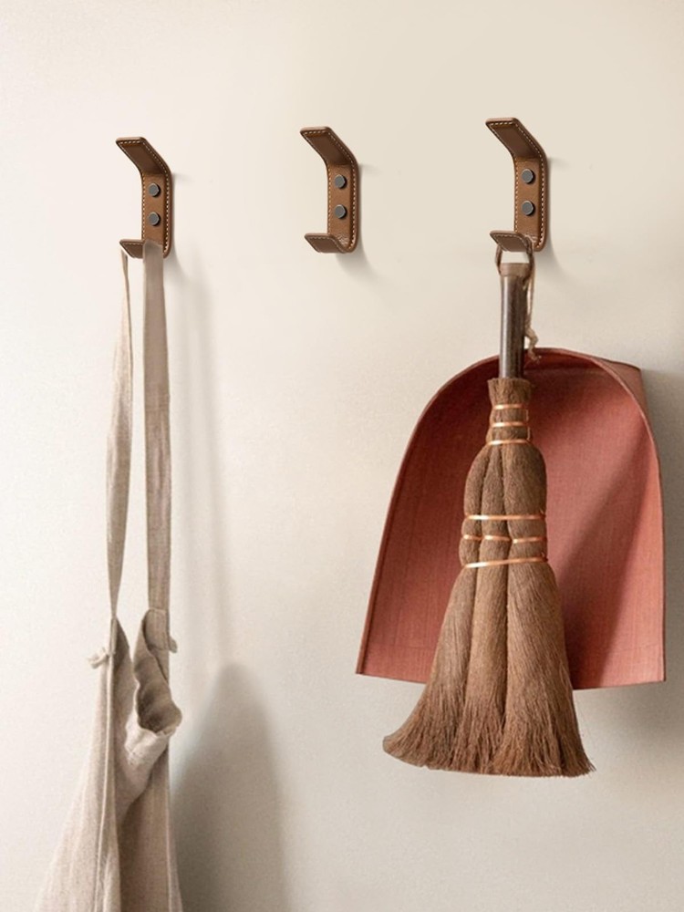 2 Pack Brown Leather Coat 2 Hooks Wall for Hanging Rectangle Coat Hooks for H...