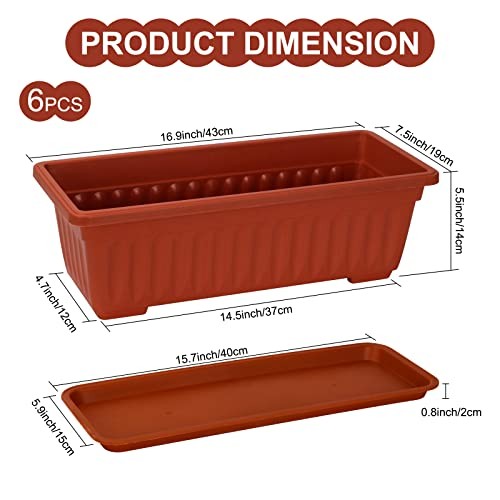 6 Packs Window Box Planter, 17 Inches Flower Window Box Rectangular Brick Red
