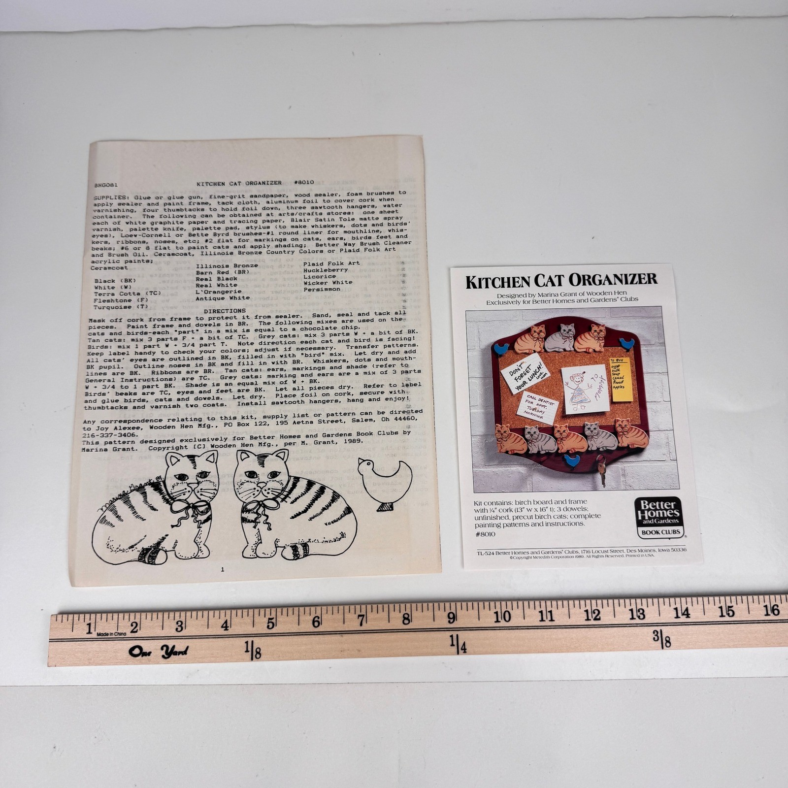 Vtg 1989 Wood Cat Bulletin Board Organizer Better Homes Garden Crafting Kit READ