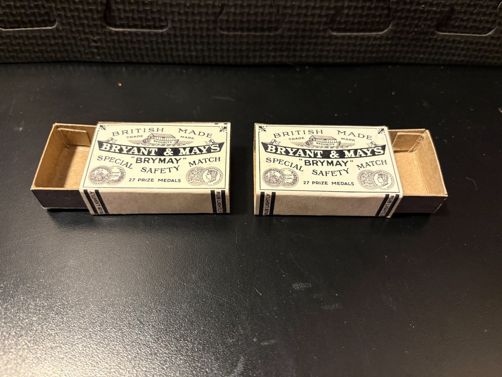 1910 Bryant & May matchbooks - 2 empty custom design display boxes