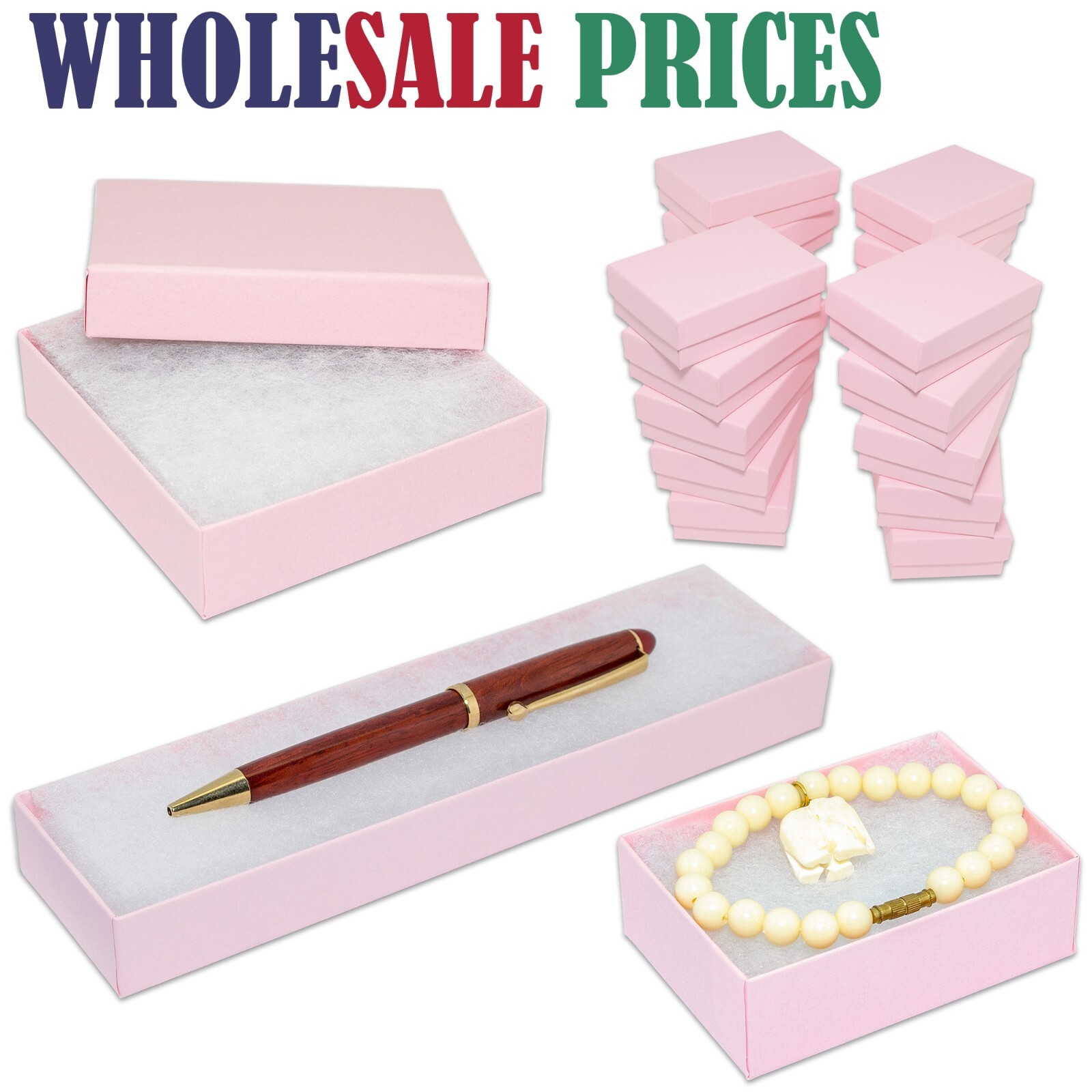 BULK Cardboard Kraft Paper JEWELRY GIFT BOXES Cotton Filled PINK - for Shipping