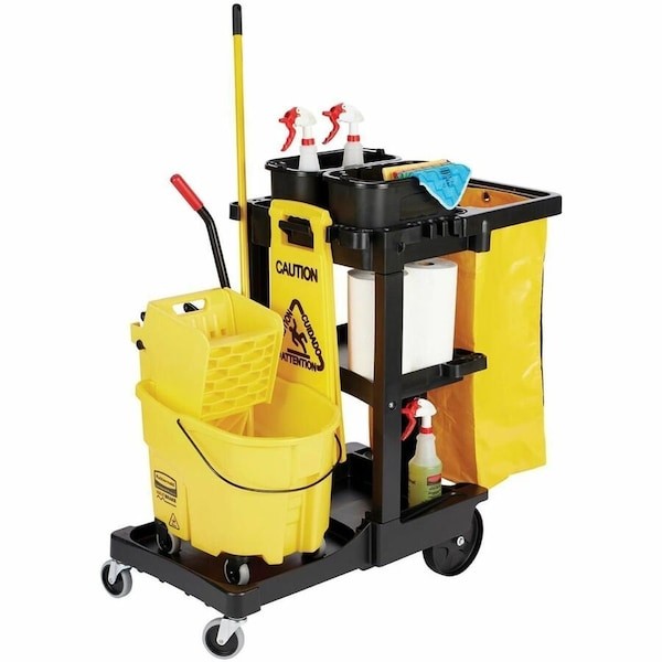 Rubbermaid Commercial Fg617388bla Janitor Cleaning Cart With Zip Bag, 24 Gal