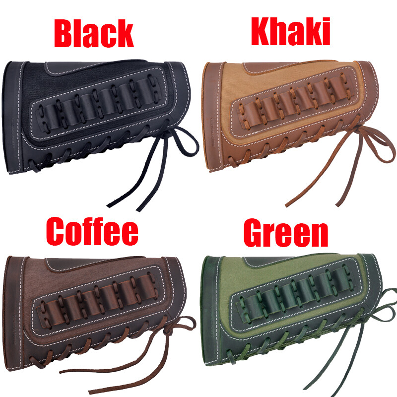 Leather &Canvas Rifle Buttstock Shotgun Stock Cover With Shell Cartridge Holder