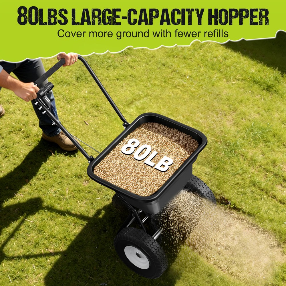 Push Lawn Spreader, 10ft Spreading Width, Broadcast Spreader with 80lbs Capacity