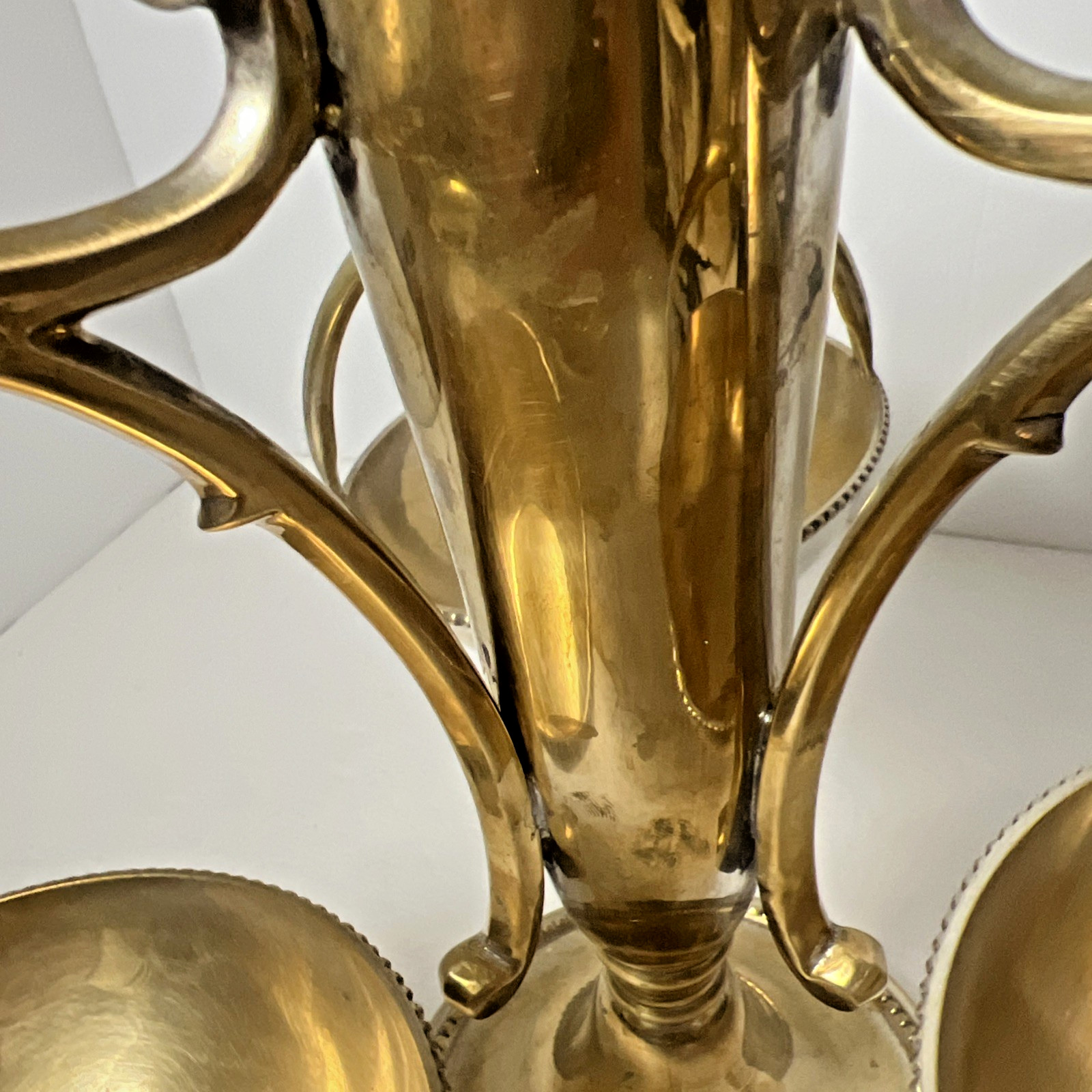 Antique Victorian Epergne Stand Gilt Silverplate Nickel 3 Hanging Bowls 11.5"