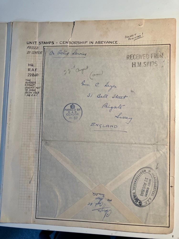 Censored 1940 envelope. ref A952
