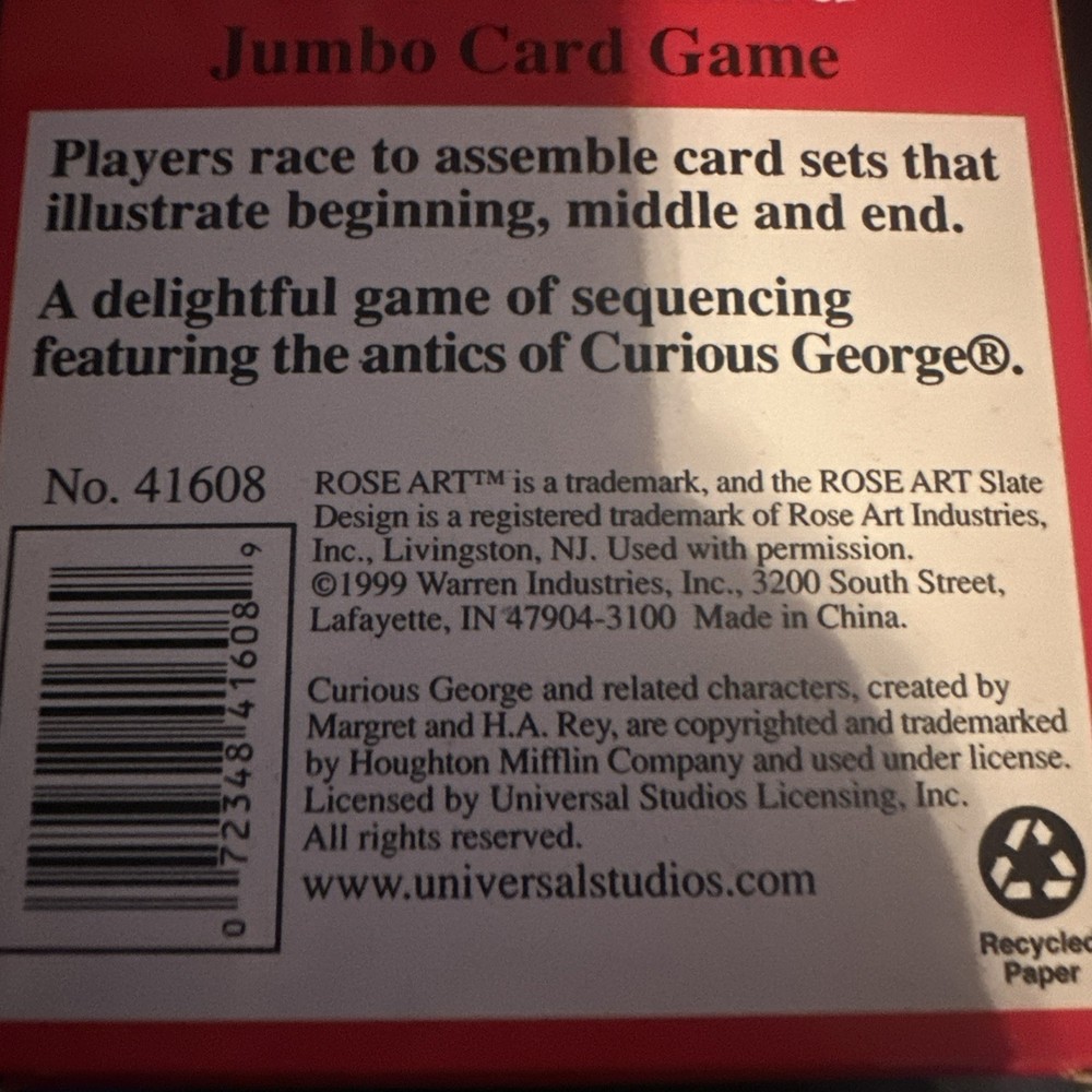 Curious Geroge Adventures Beginning Middle & End Card Game