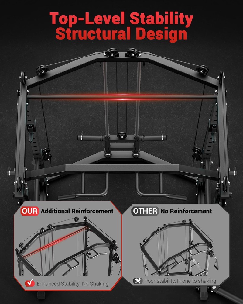 Power Cage Multi-Function Power Rack Home Gym with J Hooks Dip Bar Pulley System