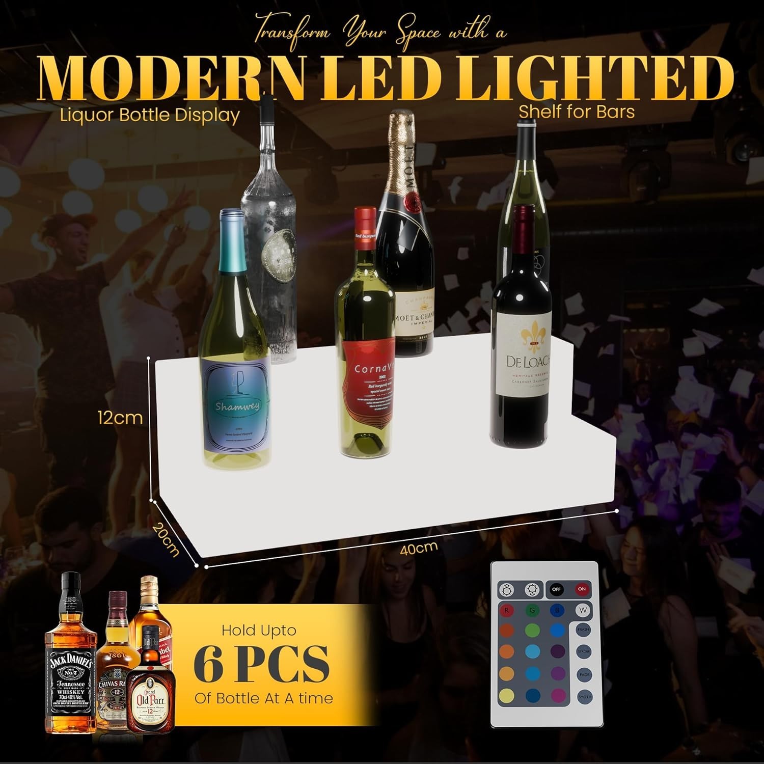 2 Step LED Lighted Shelves Liquor Bar Bottle Display Shelf with Remote Control