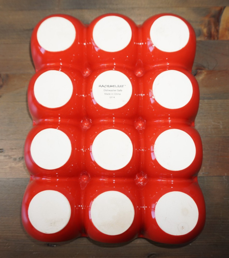 Rachel Ray Ceramic Egg Holder For 12 Eggs Deviled Eggs Sittin' Pretty Red