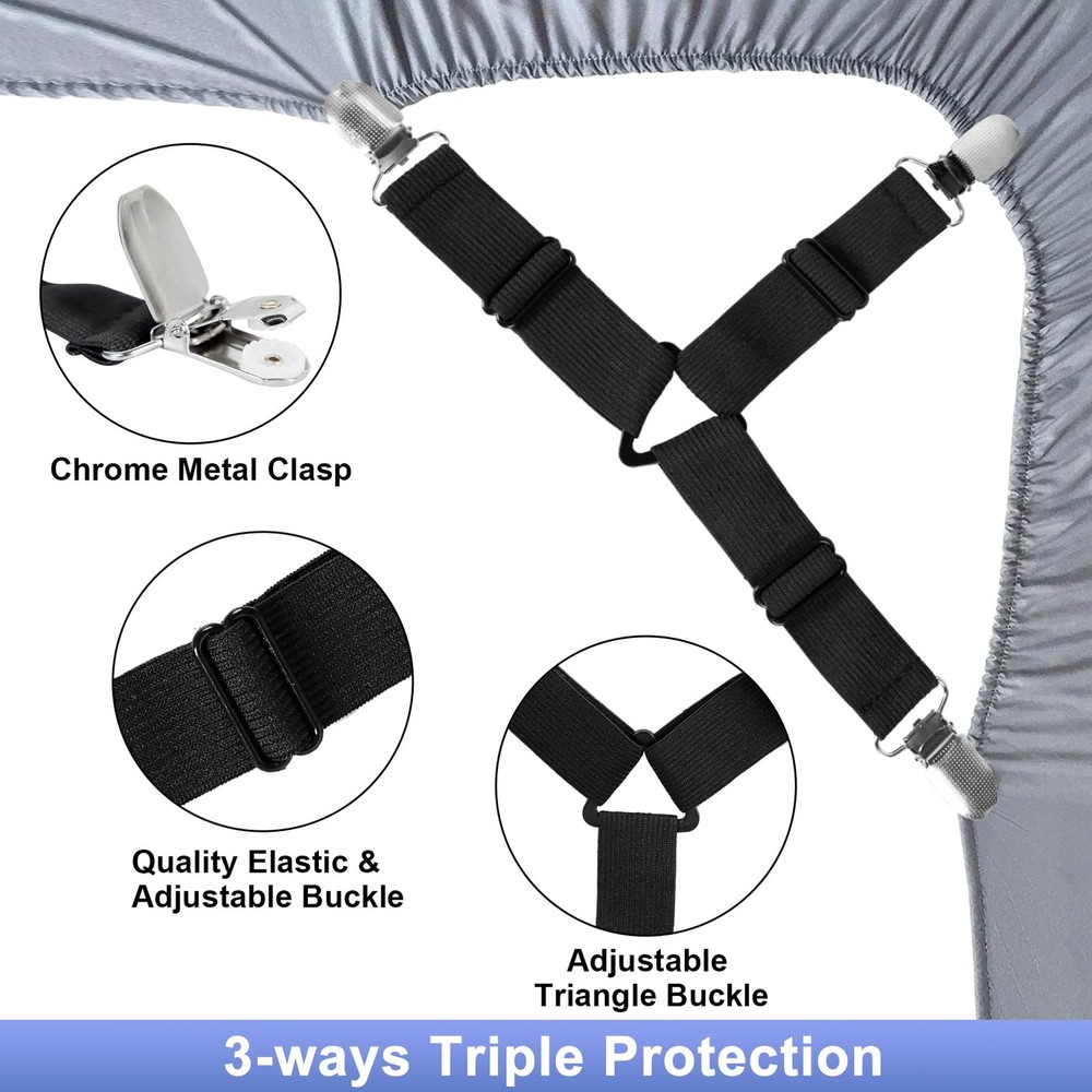 6 Pack Bed Sheet Straps Adjustable Crisscross Corner Fasteners
