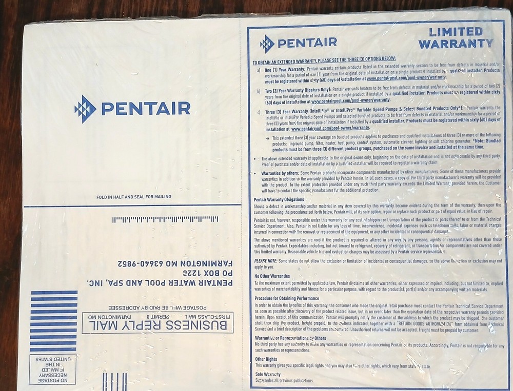 Pentair SUPERFLO High Performance Pump - Installation & User's Guide - booklet