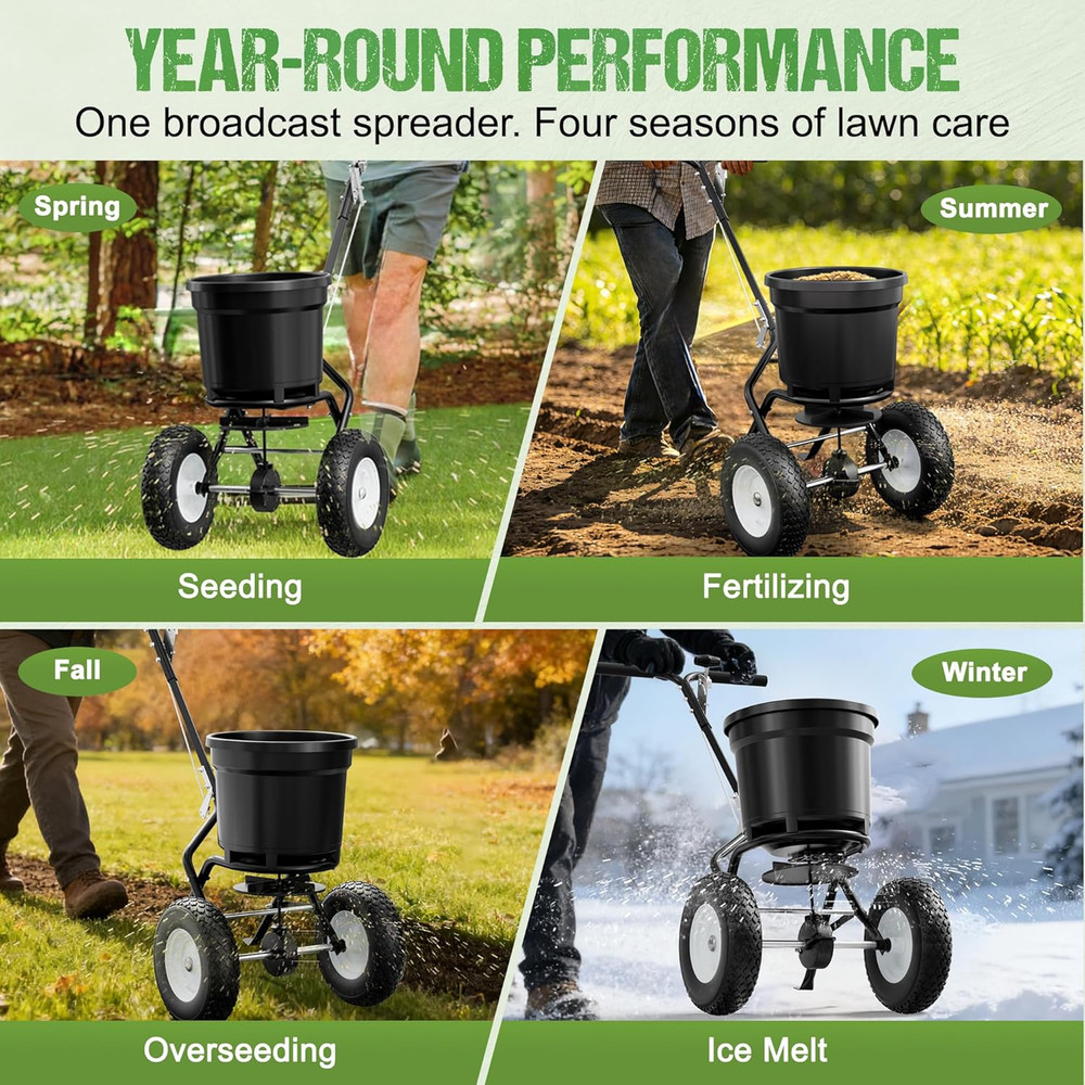 Fertilizer Spreader 50LB Capacity, Walk-Behind Push Broadcast Spreader with Hopp