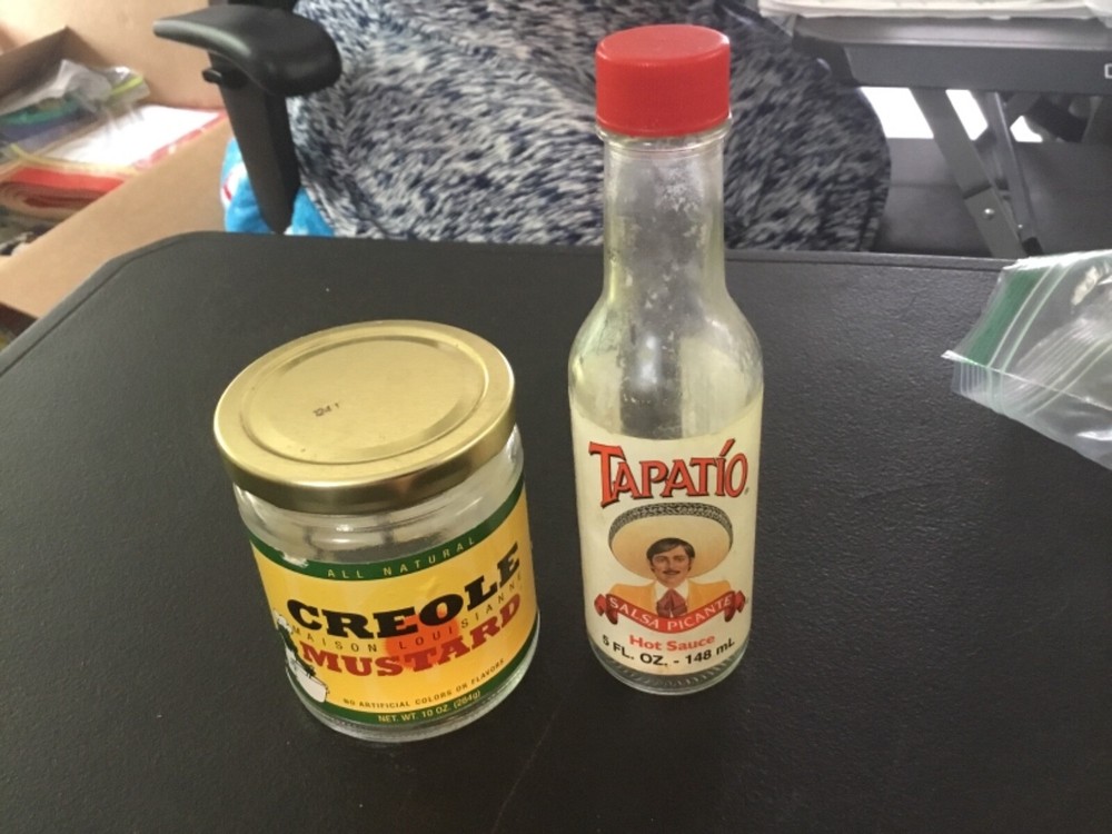 Empty Jars Creole Mustard Jar & Tapatio Hot Sauce Bottle
