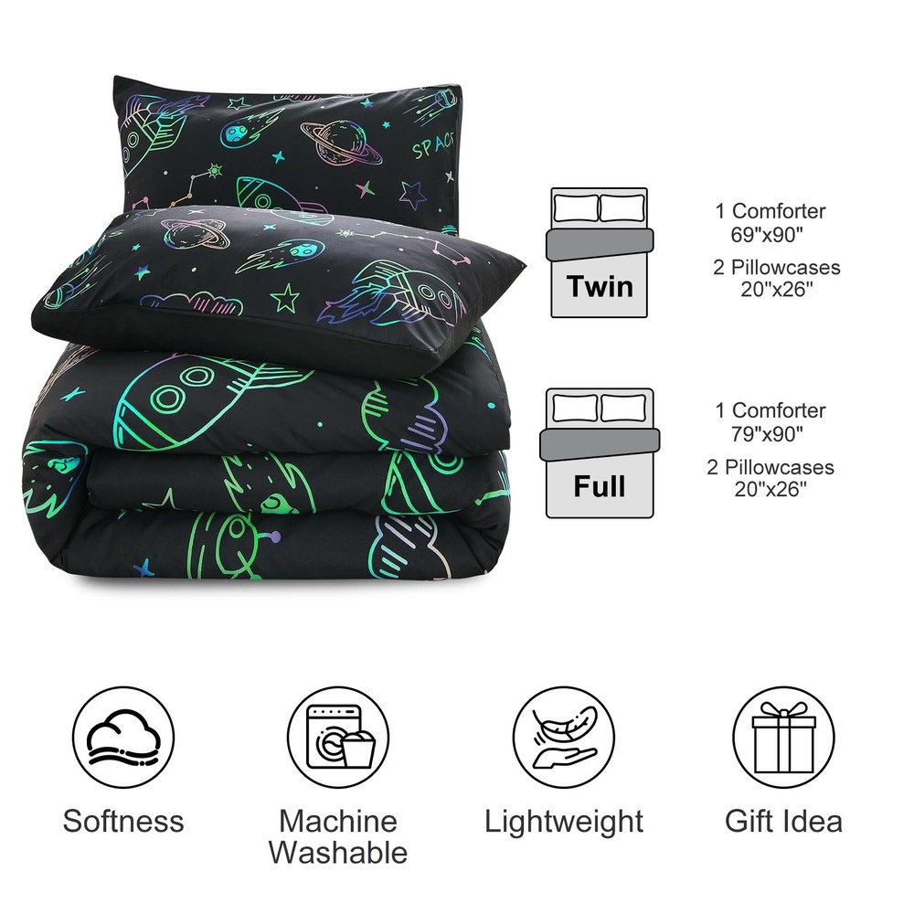 Space Bedding Twin Bed Comforter Rocket Bedding Set Super Soft & Cute Aliens ...