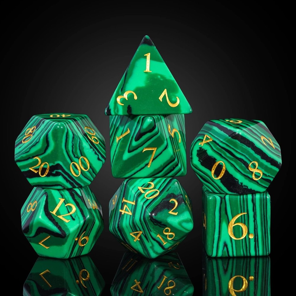Malachite Stone Dice Set D&D 7PCS Gemstone Dice Polyhedral with Gift Case for Ro