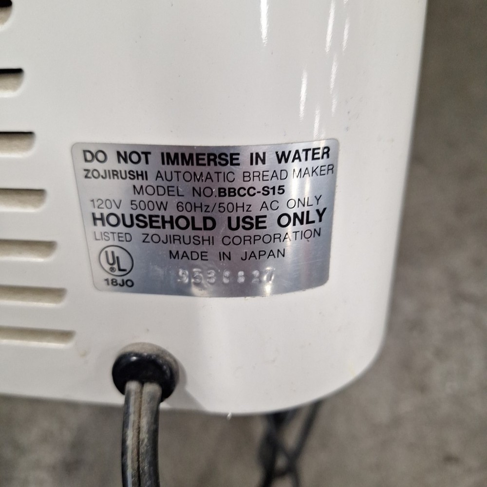 Zojirushi BBCC-S15 Automatic Bread Maker Machine White Tested Working