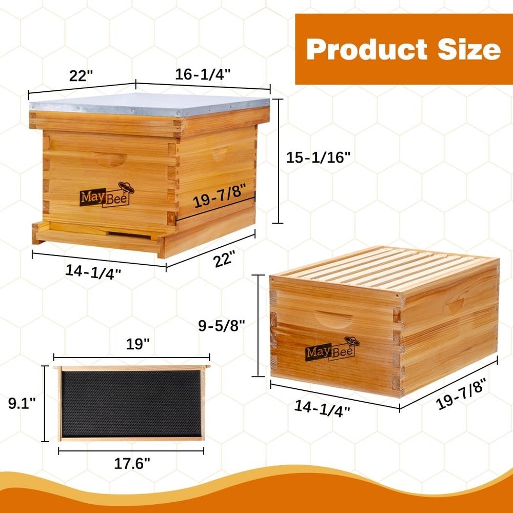 Beehive Kit with Durable Cedarwood Box, Frames, and Essential Beekeeping Gear
