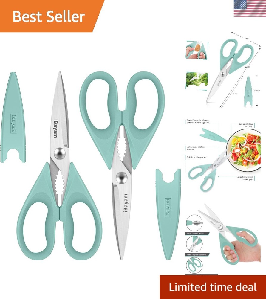 Versatile Kitchen Shears Set - Stainless Steel Utility Scissors, Aqua Sky 2-Pack