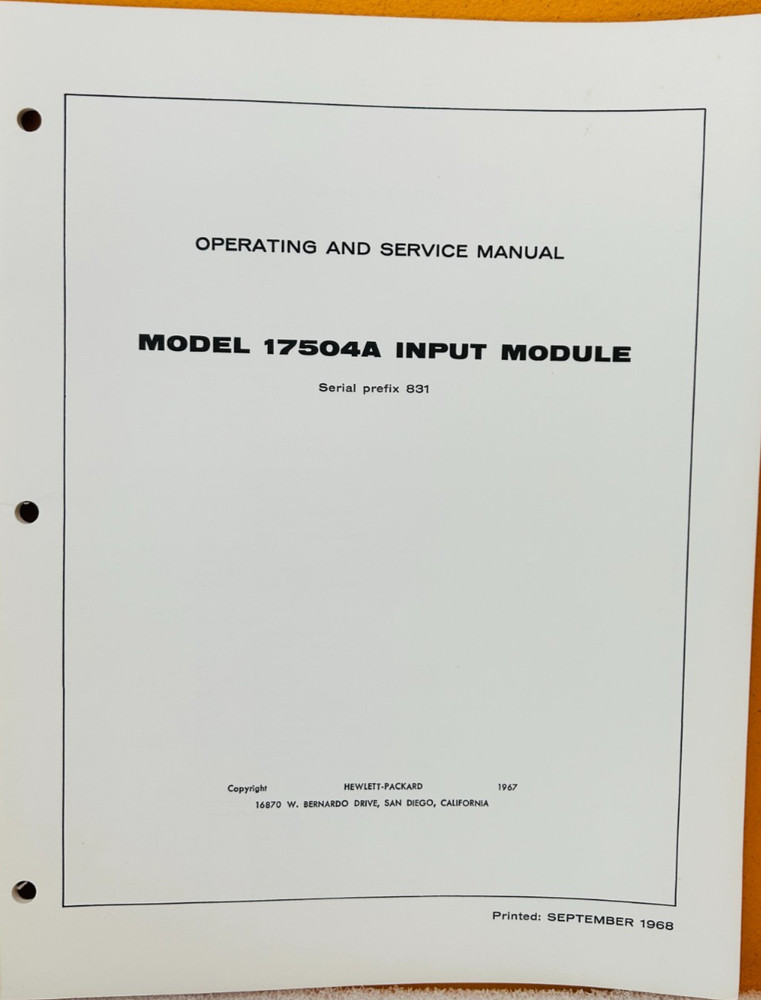 HP 17504-90001 1968 Model 17504A Input Module Operating & Service Manual.