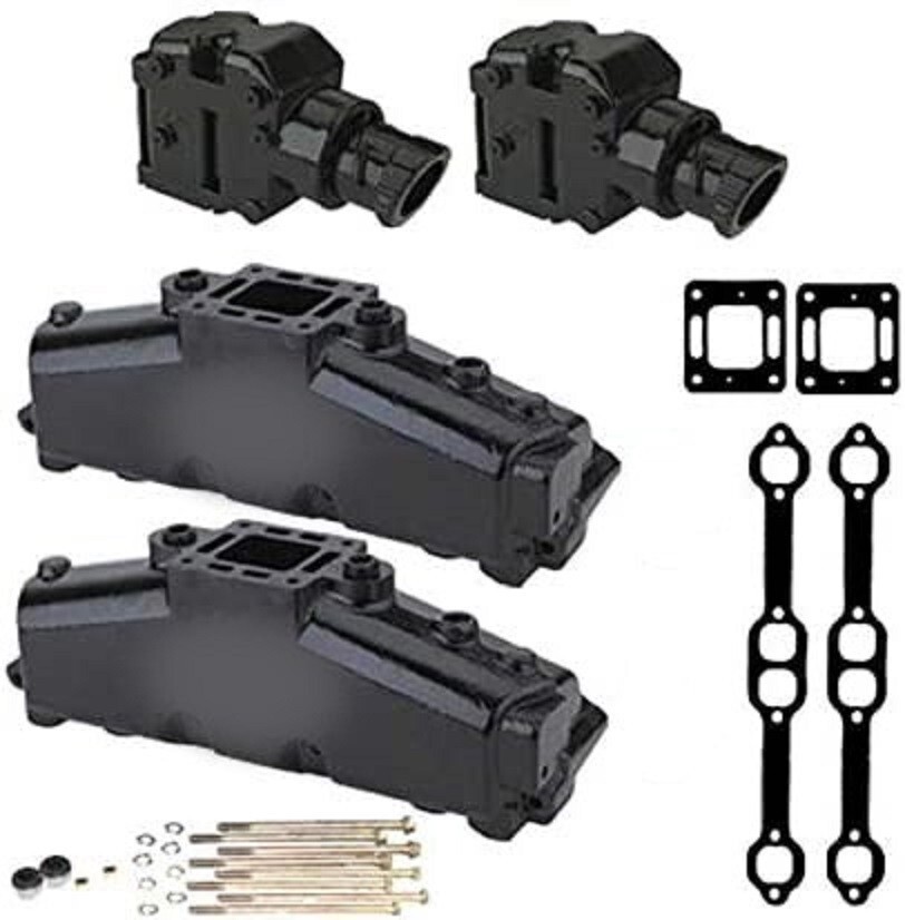 Exhaust Manifold set 4" 350 V8 5.0L 5.7L riser elbow MerCruiser 860246C 807988c