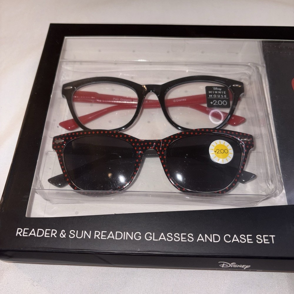 Disney Minnie Mouse Set 1 Reader, 1 Sun Reader, 2 Microfiber Cases +2.00 SEALED