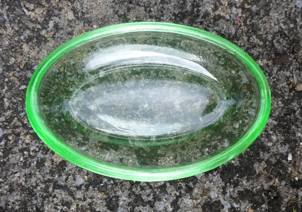 Oval Vaseline Uranium Glowing Glass Open Salt Dip, Cellar, Dish!