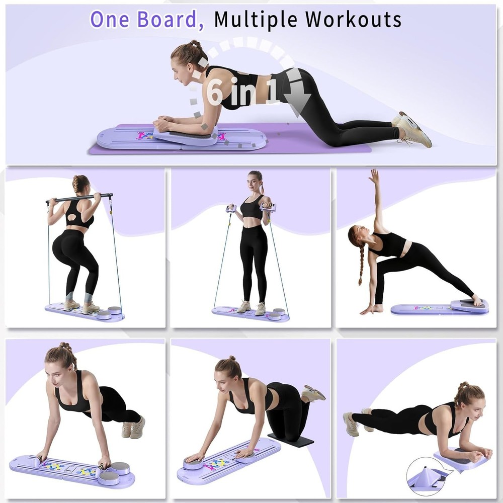 Pilates Board Foldable Pilates Reformer Set Home Workout with Timer