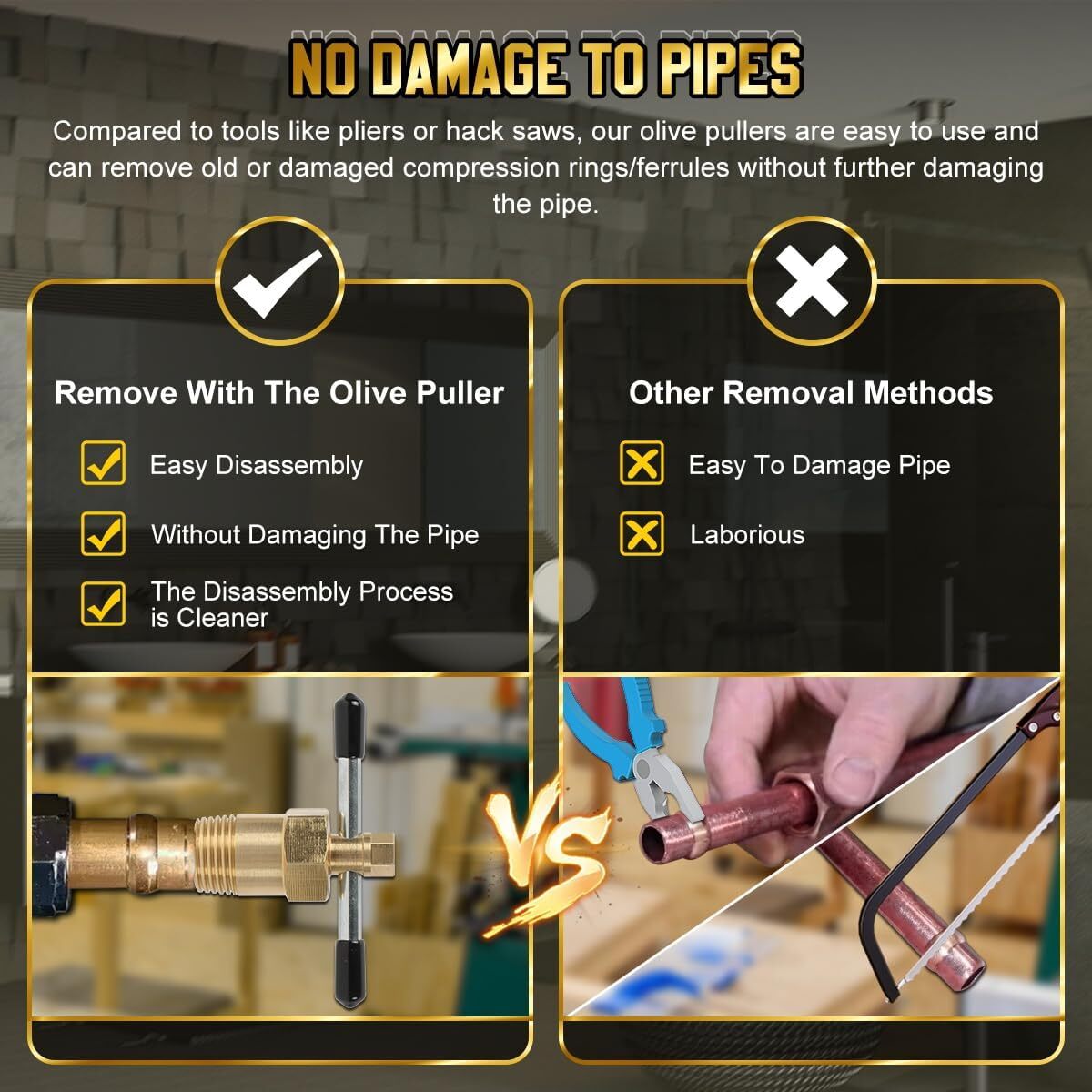 Olive Remover Ferrule Puller Brass Copper Pipe Fitting Plumbing Tool 1/2" 3/4"US