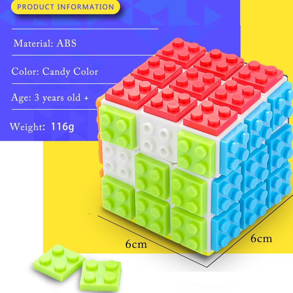 Ulanlan Speed Magic Rubix Cube 3x3 Build-on Brick Smooth Turning Cube...