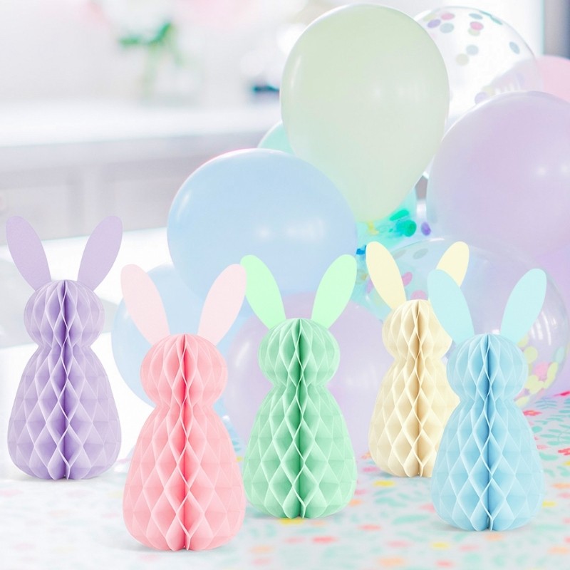 5Pcs Easter Hare Honeycomb Decorations for Tabletop Ceiling Windowsill Display