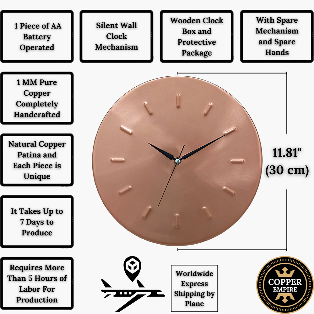 Modern Wall Clock, Unique Handmade Art Deco Copper Wall Clock for Wall Decor