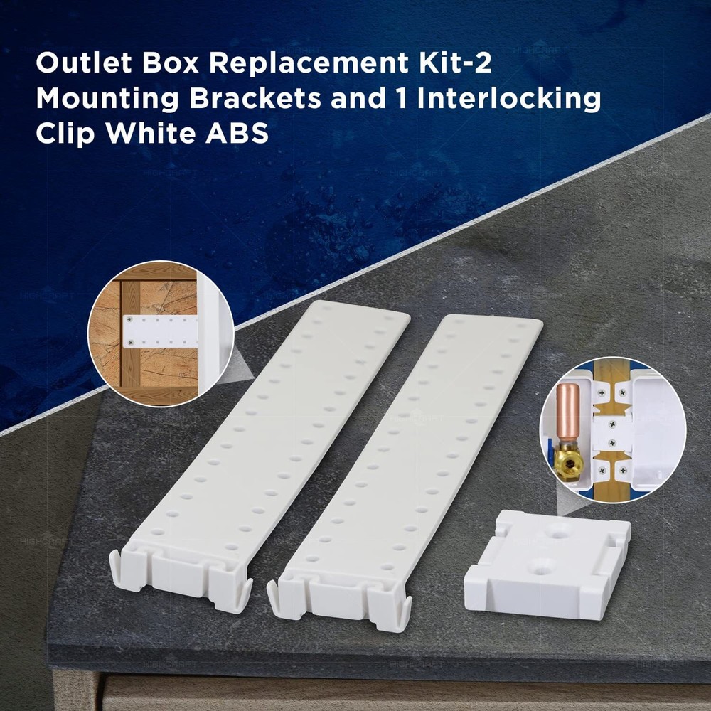 Outlet Box Replacement Kit-2 Mounting Brackets and 1 Interlocking Clip White ABS