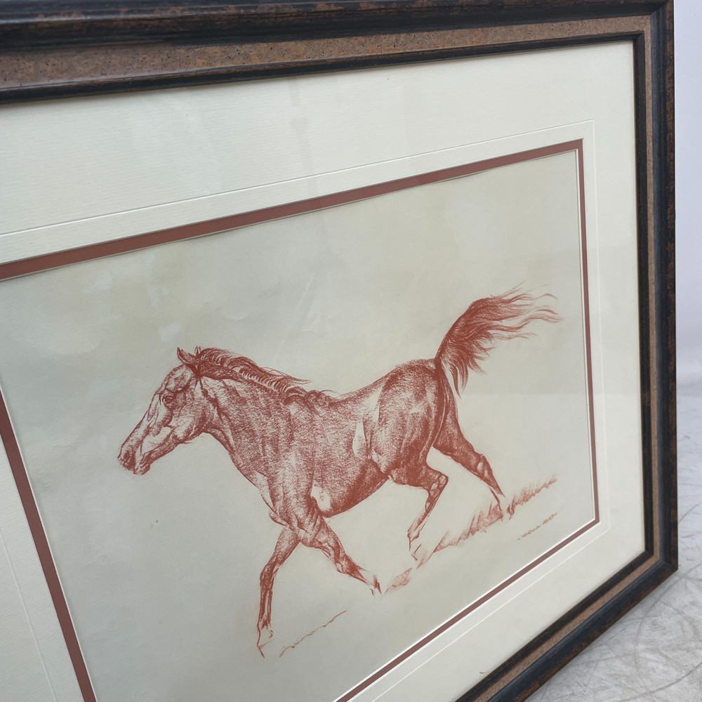 Framed Print "Equestrian" Signed By Norman Hoad Red Chalk, Size 68 x 56 cms