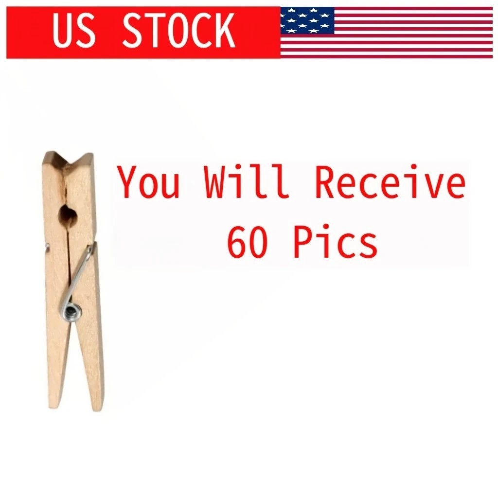 60X Wood Wooden 2 Inch Clothespins Laundry Clothes Pins Crafts Photos Pins US