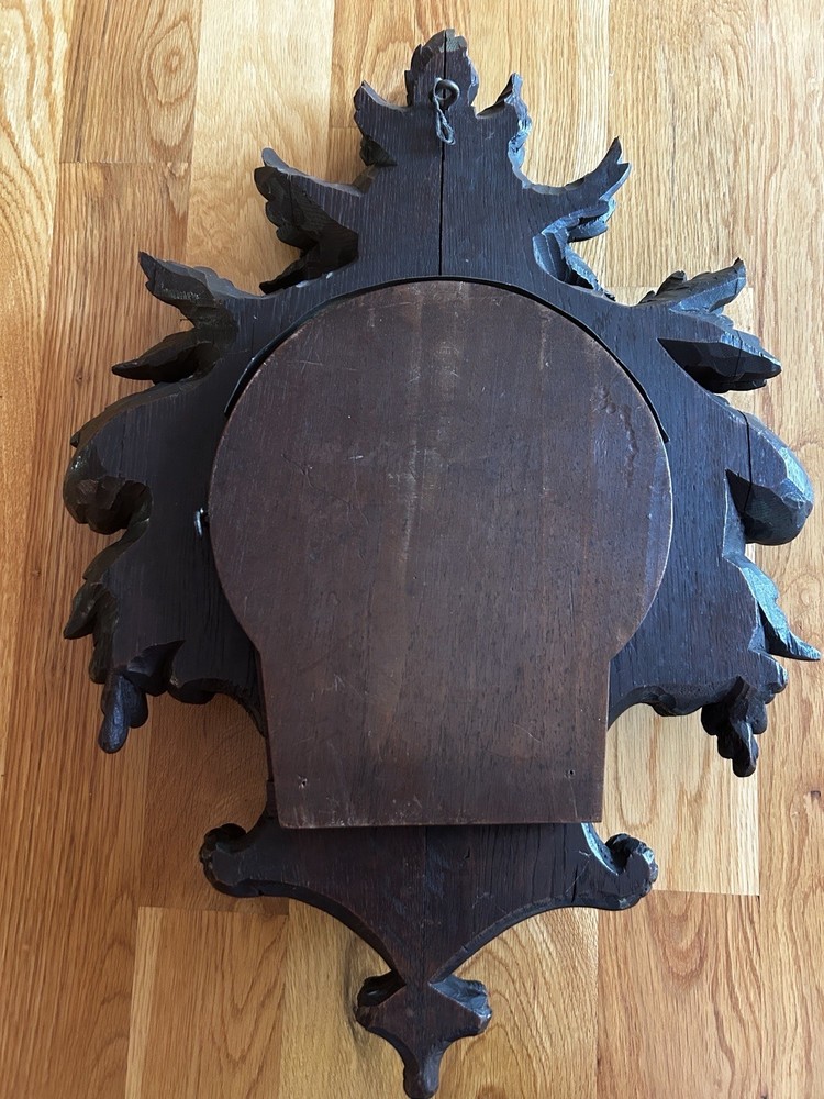 LARGE BLACK FOREST wood carving wall clock nuts/berrys theme, MISSING Pendulum