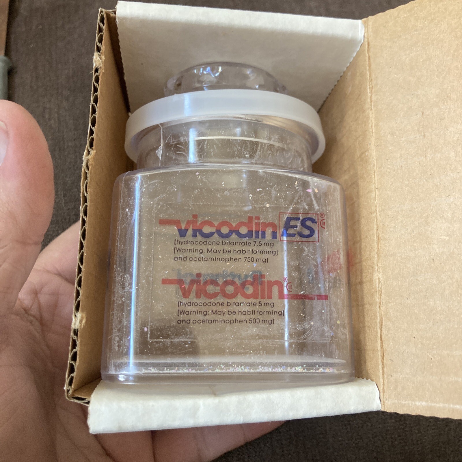 RARE '80s Vintage VICODIN Rythmal Zostrix Isoptin Plastic Jar Drug Promo 4 Inche