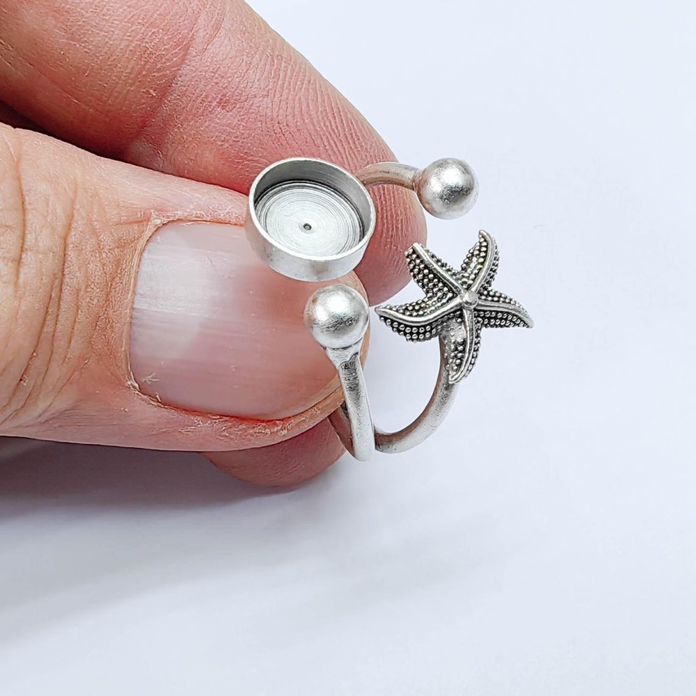 Starfish Ring, Setting Blank Cabochon Mounting Adjustable Brass 8mm G37583