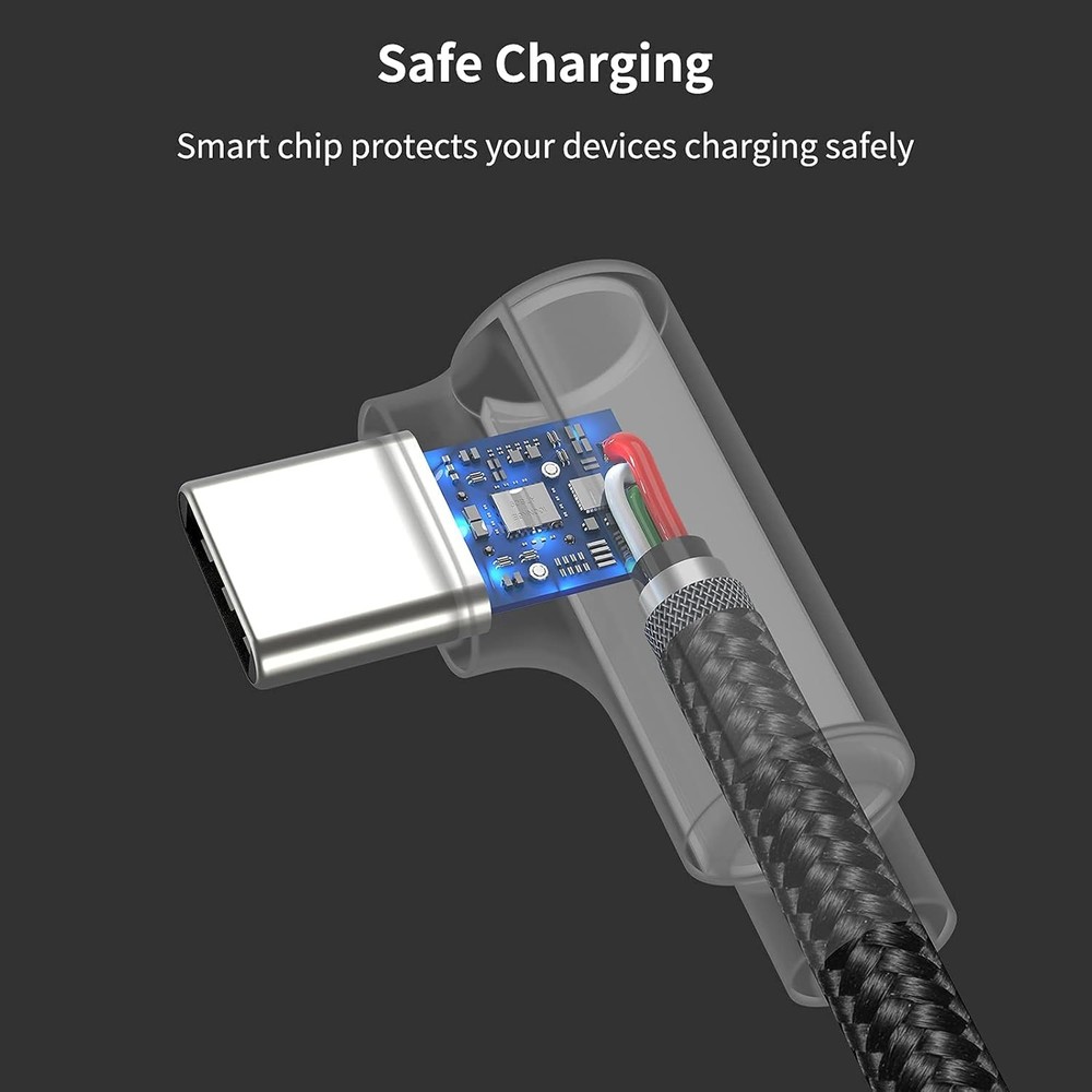 1ft Right Angle USB C Cable Fast Charging, 3 Pack 90 Degree A Angled 1FT