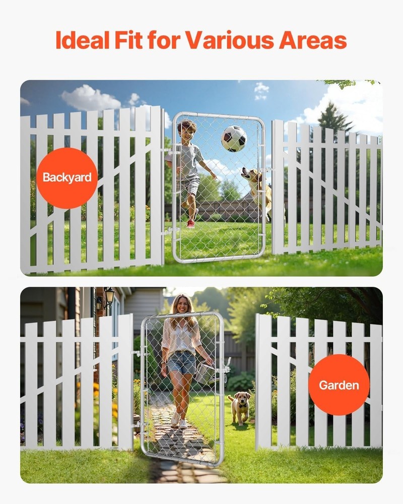 Adjustable Chain Link Fence Gate 32x46" Rust-Resistant Galvanized Yard Security