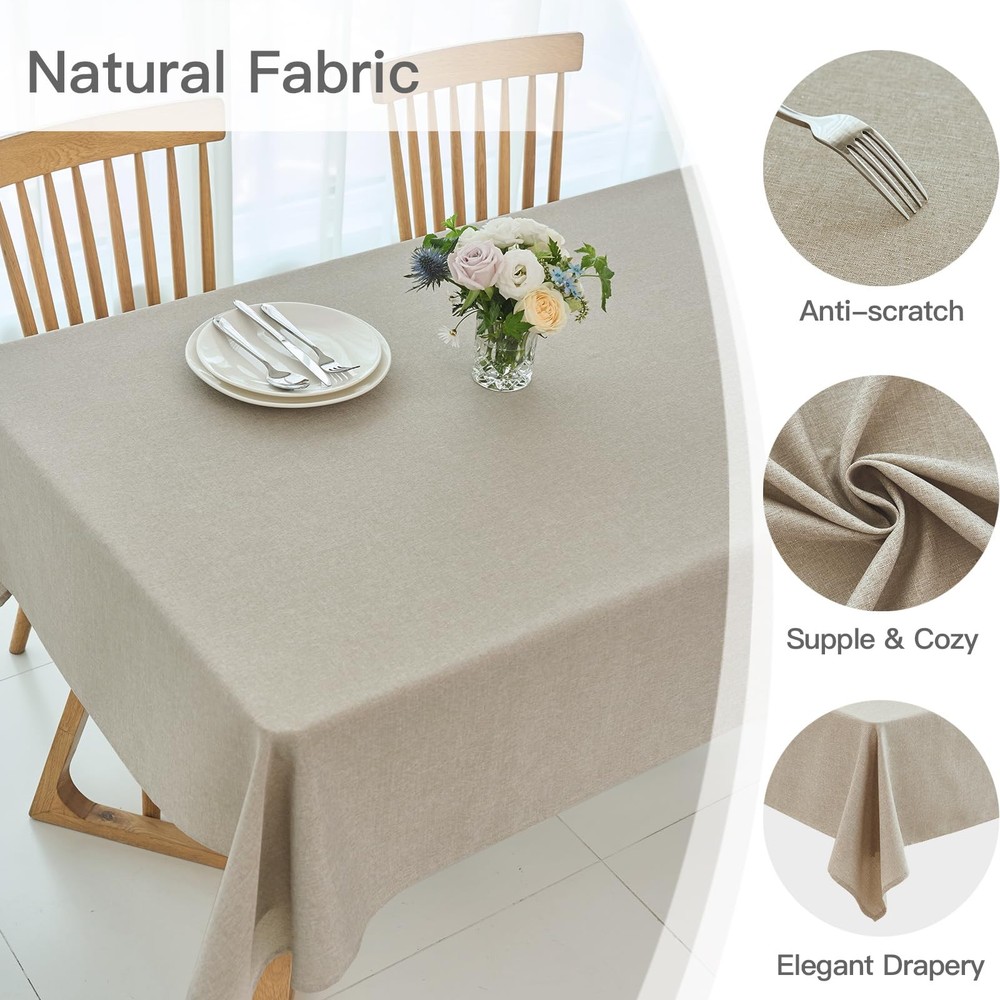 Rectangle Linen Textured Tablecloth Waterproof Spillproof Washable Fabric Tab...
