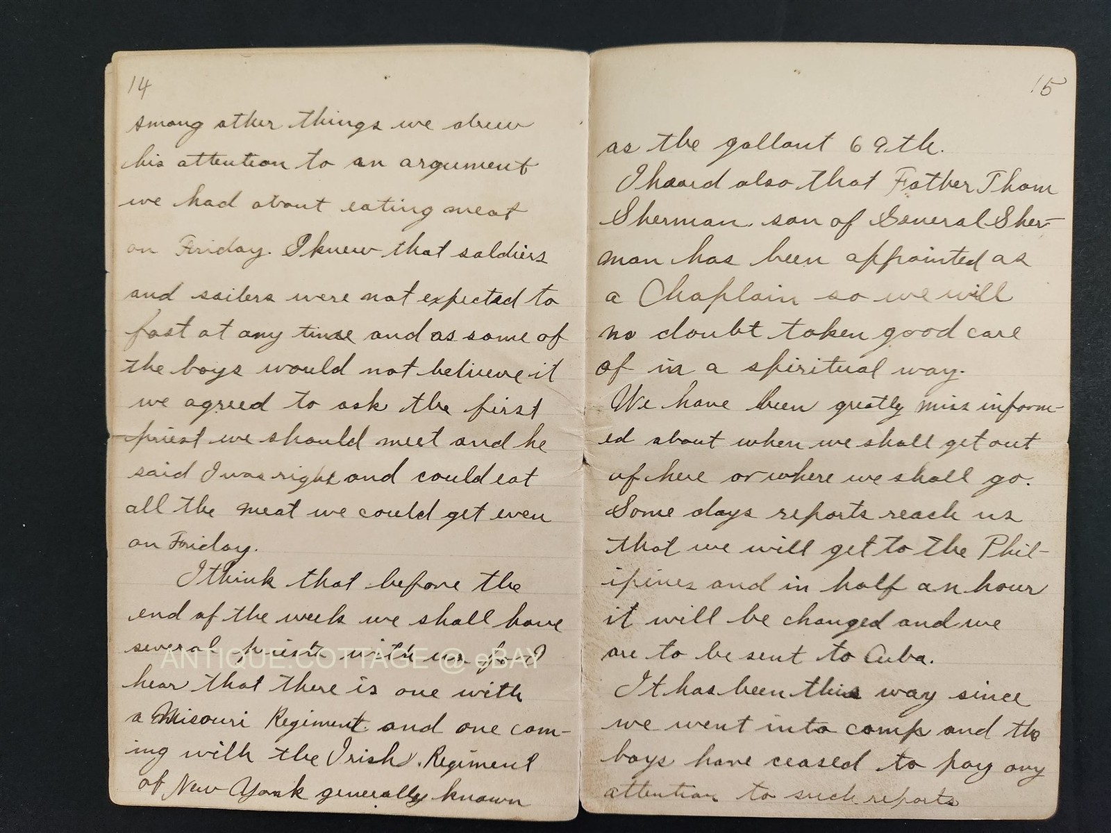 1898 antique DIARY SPANISH AMERICAN WAR soldier 20 pages military