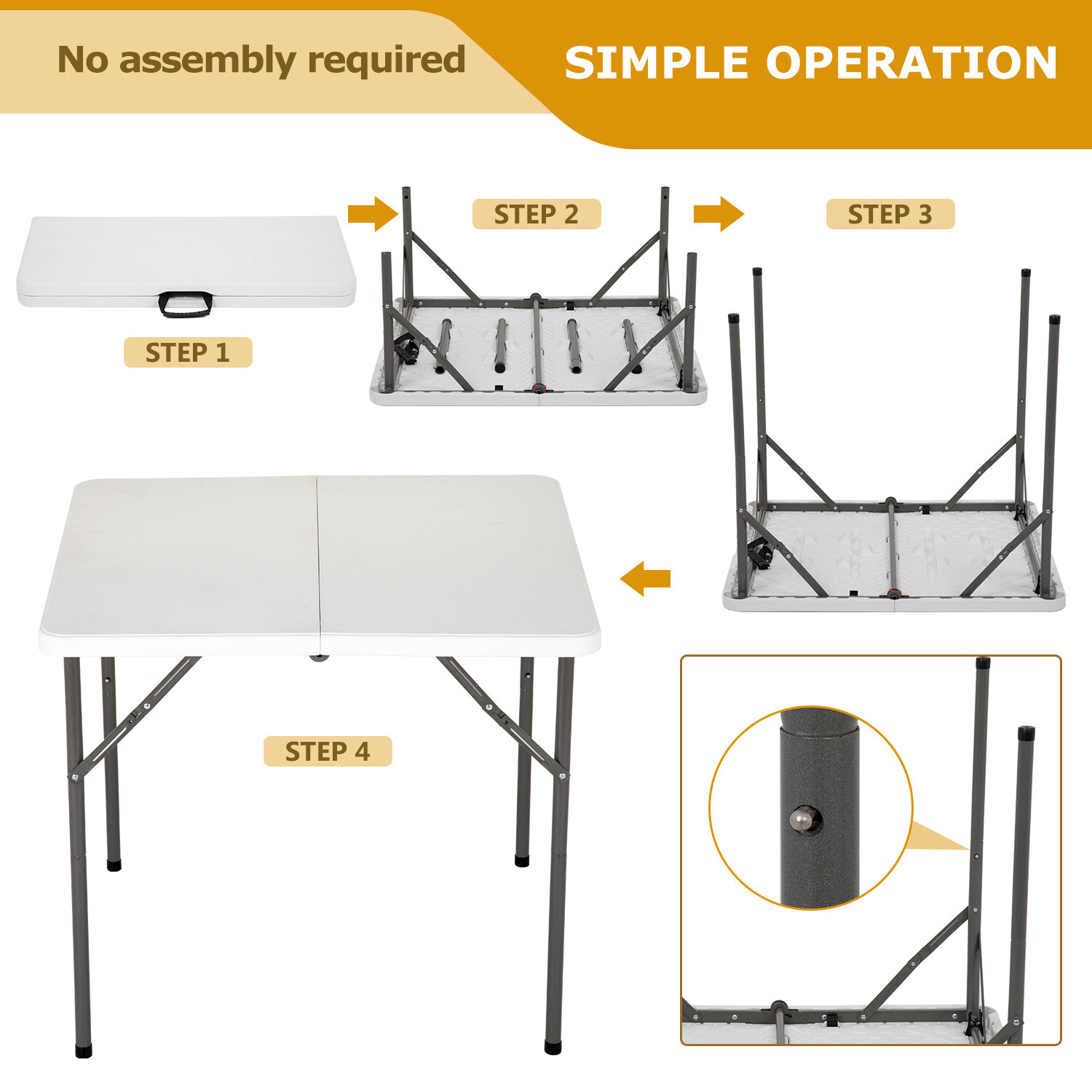 34" Folding Tables Plastic Folding Card Table Half Portable Foldable Table,White
