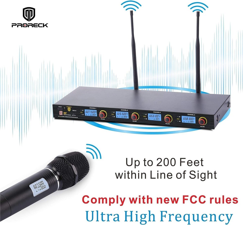 Proreck MX44 4-Channel UHF Wireless Microphone System