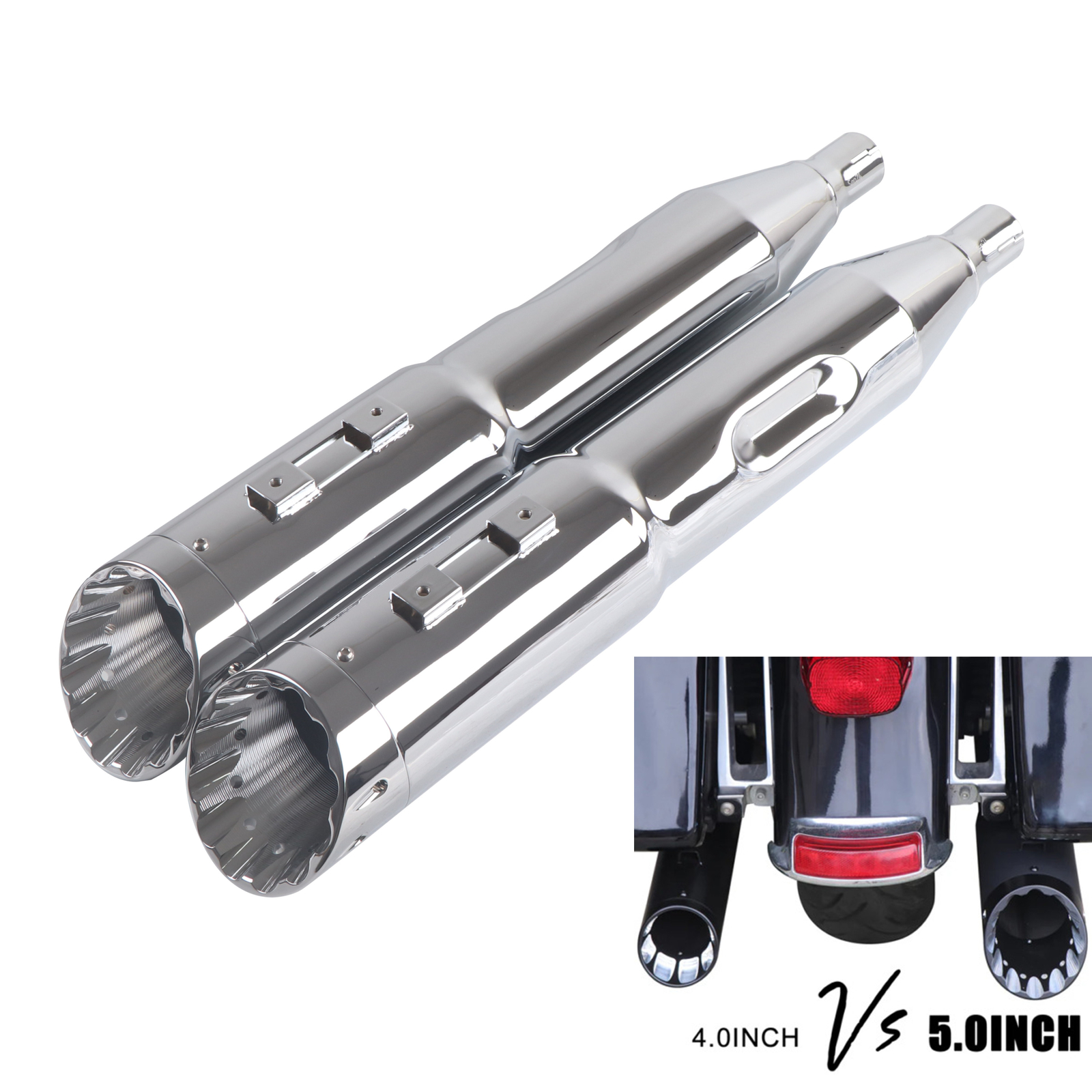 5.0''Stepped Pipes for Harley Slip On Mufflers Touring 95-16 Chrome Tip