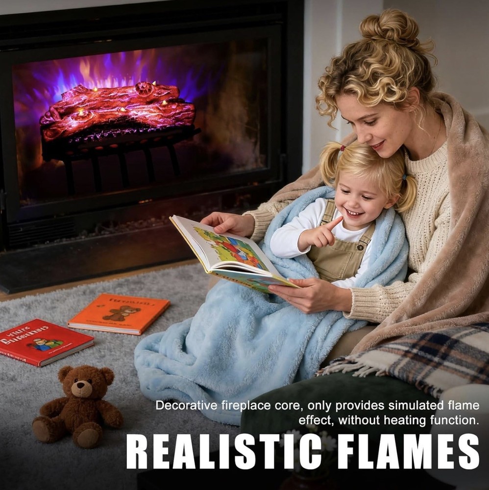 USB-Powered LED Electric Fireplace Logs with Remote Control - Realistic Decor