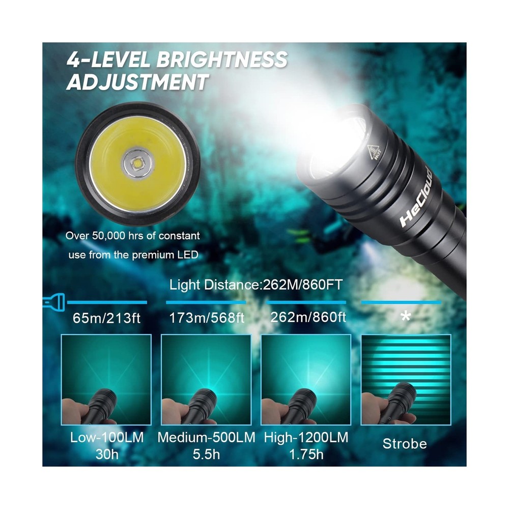 2 Pack Scuba Diving Flashlight with Rechargeable Power Dive Light Torch 5500 ...