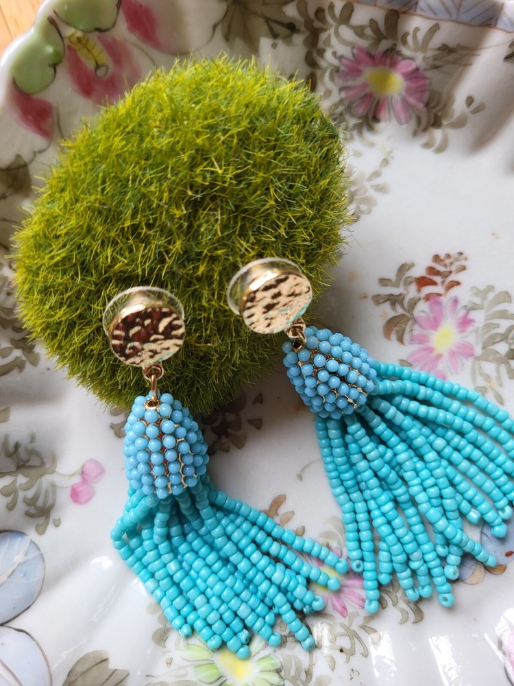 Aqua Blue 3" Dangle Beaded Pierced Earrings