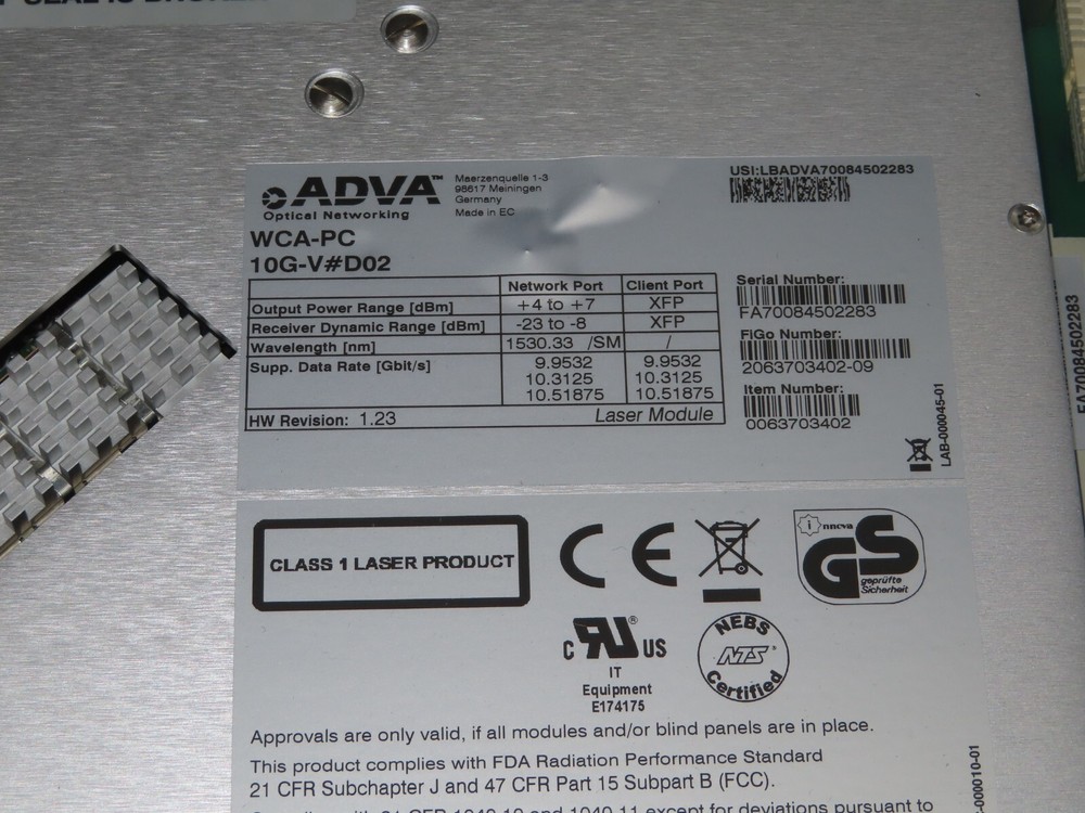 ADVA 0063703402 WCA-PC-10G V#D02